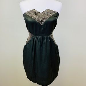 eoote Strapless Black Dress w/ Gold Detail, M